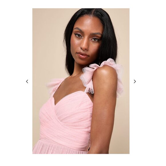 Pure Radiance Pink Mesh Swiss Dot Tiered Maxi Dress - Picture 3 of 3